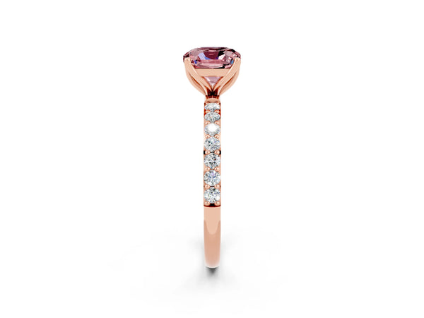 Rose gold Cushion Cut Morganite Solitaire Engagement Ring with Round  Pavé Band and Prong Setting