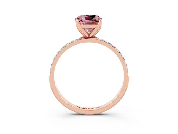 Rose gold Cushion Cut Morganite Solitaire Engagement Ring with Round  Pavé Band and Prong Setting