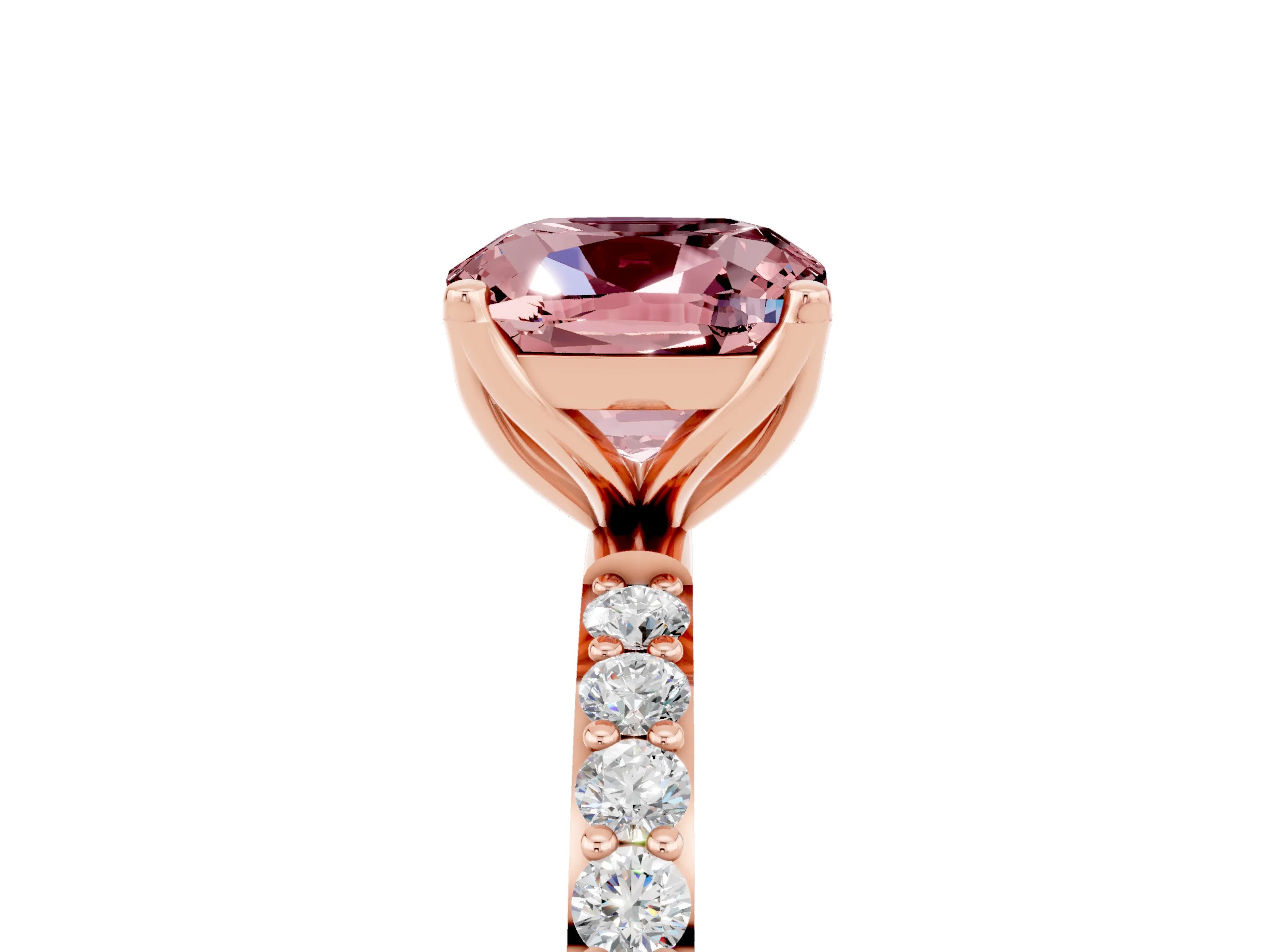 Rose gold Cushion Cut Morganite Solitaire Engagement Ring with Pavé Band and Prong Setting_5