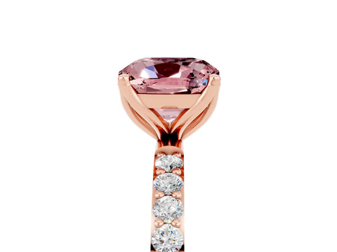 Rose gold Cushion Cut Morganite Solitaire Engagement Ring with Pavé Band and Prong Setting_5