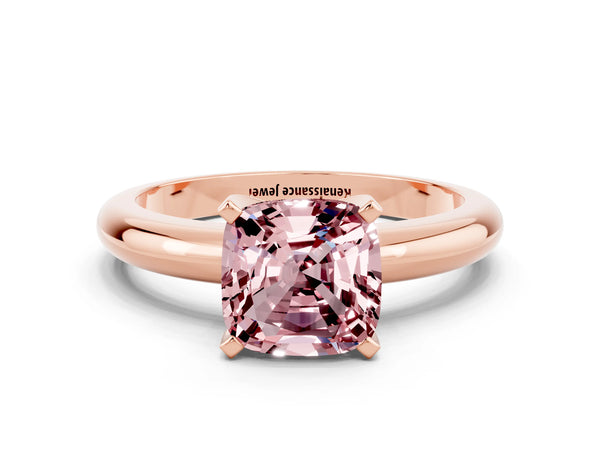 Rose gold Cushion Cut Morganite Solitaire Engagement Ring with Round Band and Four-Prong Setting