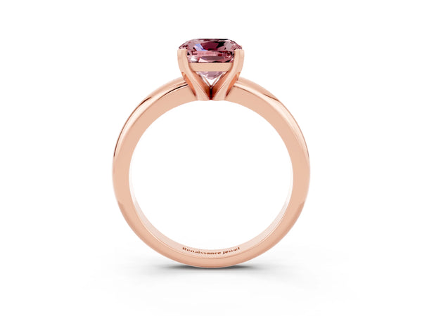 Rose gold Cushion Cut Morganite Solitaire Engagement Ring with Round Band and Four-Prong Setting