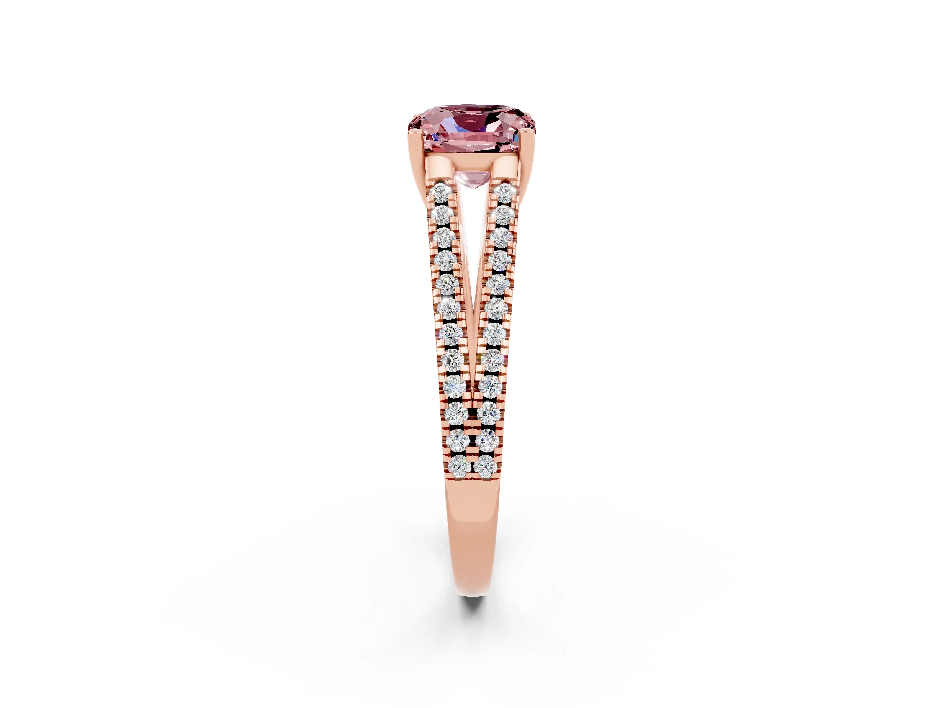 Rose gold Cushion Cut Morganite Solitaire Engagement Ring with Split Shank Pavé Band_2