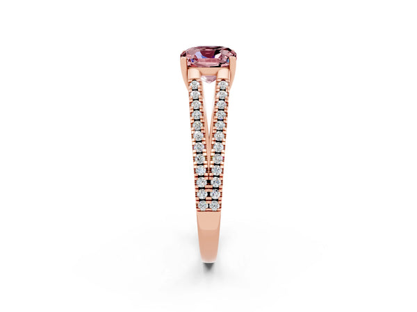 Rose gold Cushion Cut Morganite Solitaire Engagement Ring with Split Shank Pavé Band