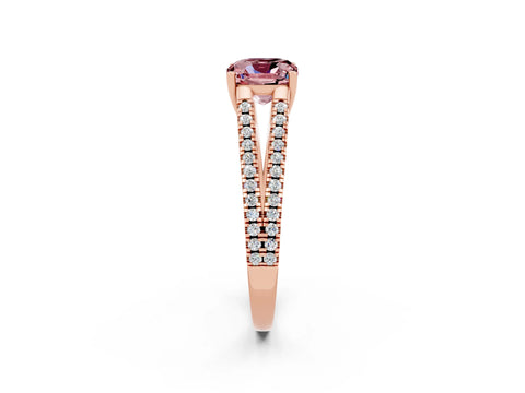 Rose gold Cushion Cut Morganite Solitaire Engagement Ring with Split Shank Pavé Band_2
