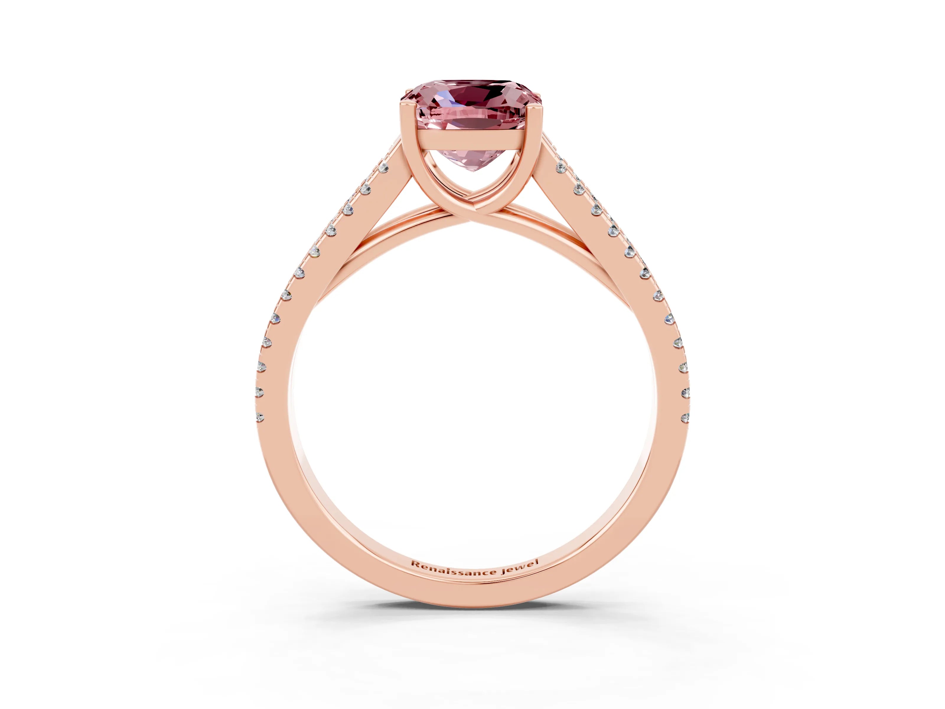 Rose gold Cushion Cut Morganite Solitaire Engagement Ring with Split Shank Pavé Band_3