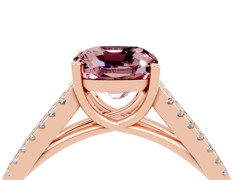 Rose gold Cushion Cut Morganite Solitaire Engagement Ring with Split Shank Pavé Band_4