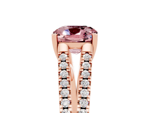 Rose gold Cushion Cut Morganite Solitaire Engagement Ring with Split Shank Pavé Band_5