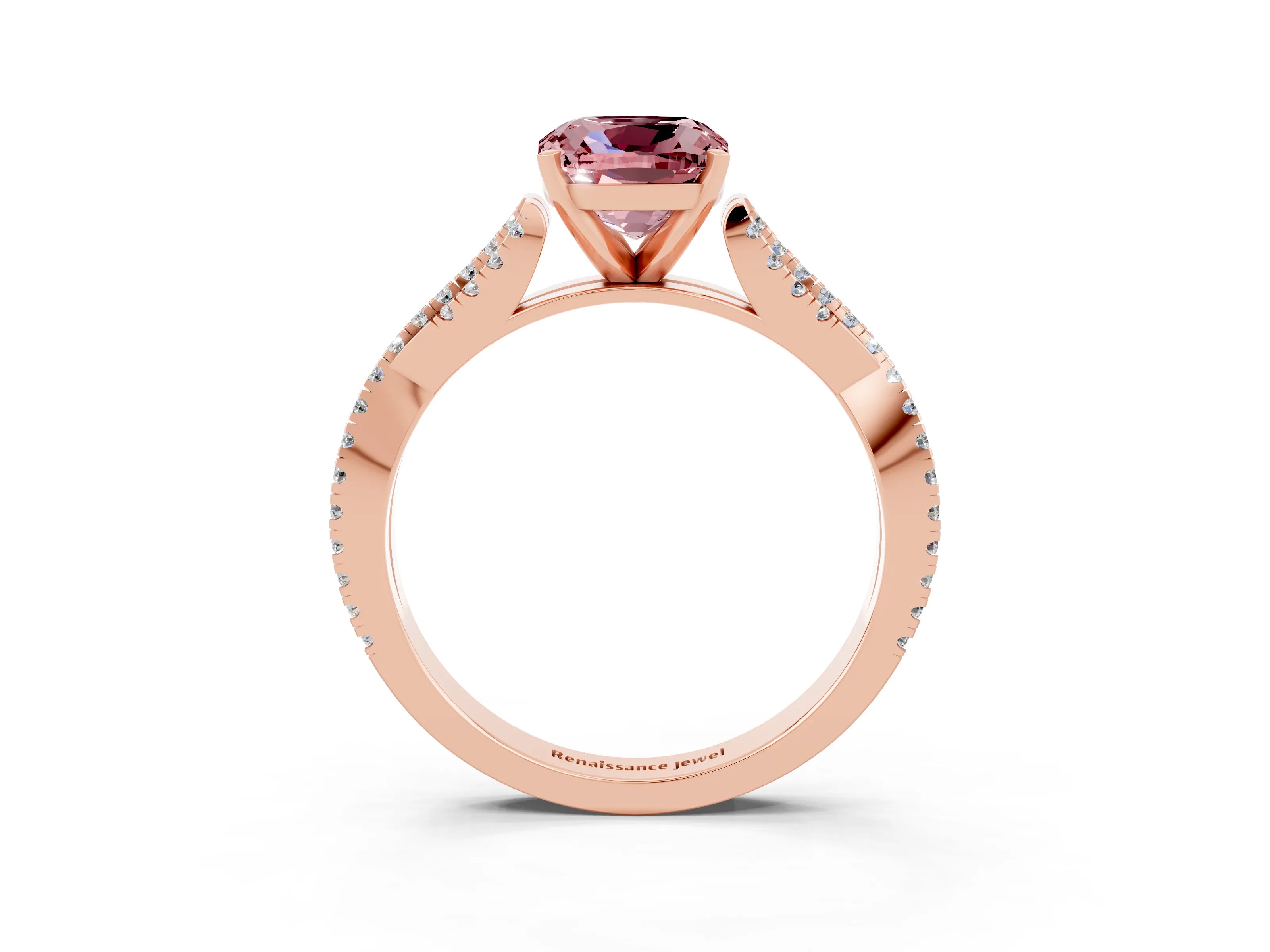 Rose gold Cushion Cut Morganite Solitaire Engagement Ring with Twisted Pavé Band and Four-Prong Setting_15