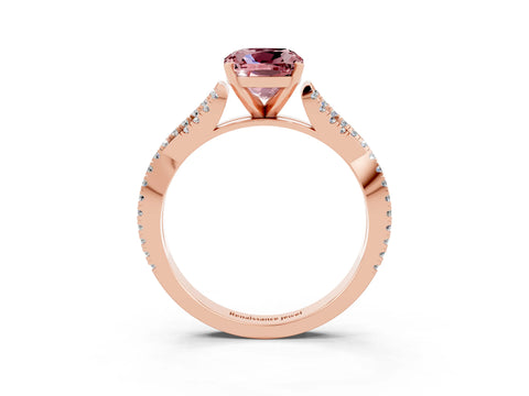Rose gold Cushion Cut Morganite Solitaire Engagement Ring with Twisted Pavé Band and Four-Prong Setting_15