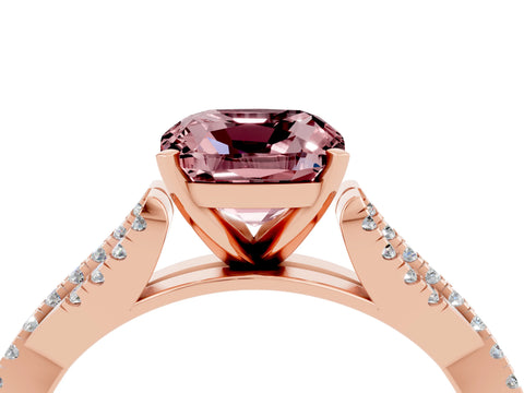 Rose gold Cushion Cut Morganite Solitaire Engagement Ring with Twisted Pavé Band and Four-Prong Setting_16