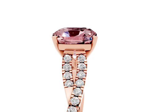 Rose gold Cushion Cut Morganite Solitaire Engagement Ring with Twisted Pavé Band and Four-Prong Setting_17