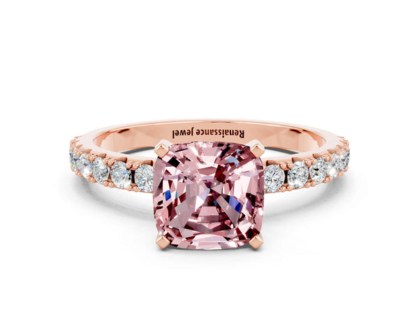 Rose gold Cushion Cut Morganite Solitaire Pavé Band with Four-Prong Setting