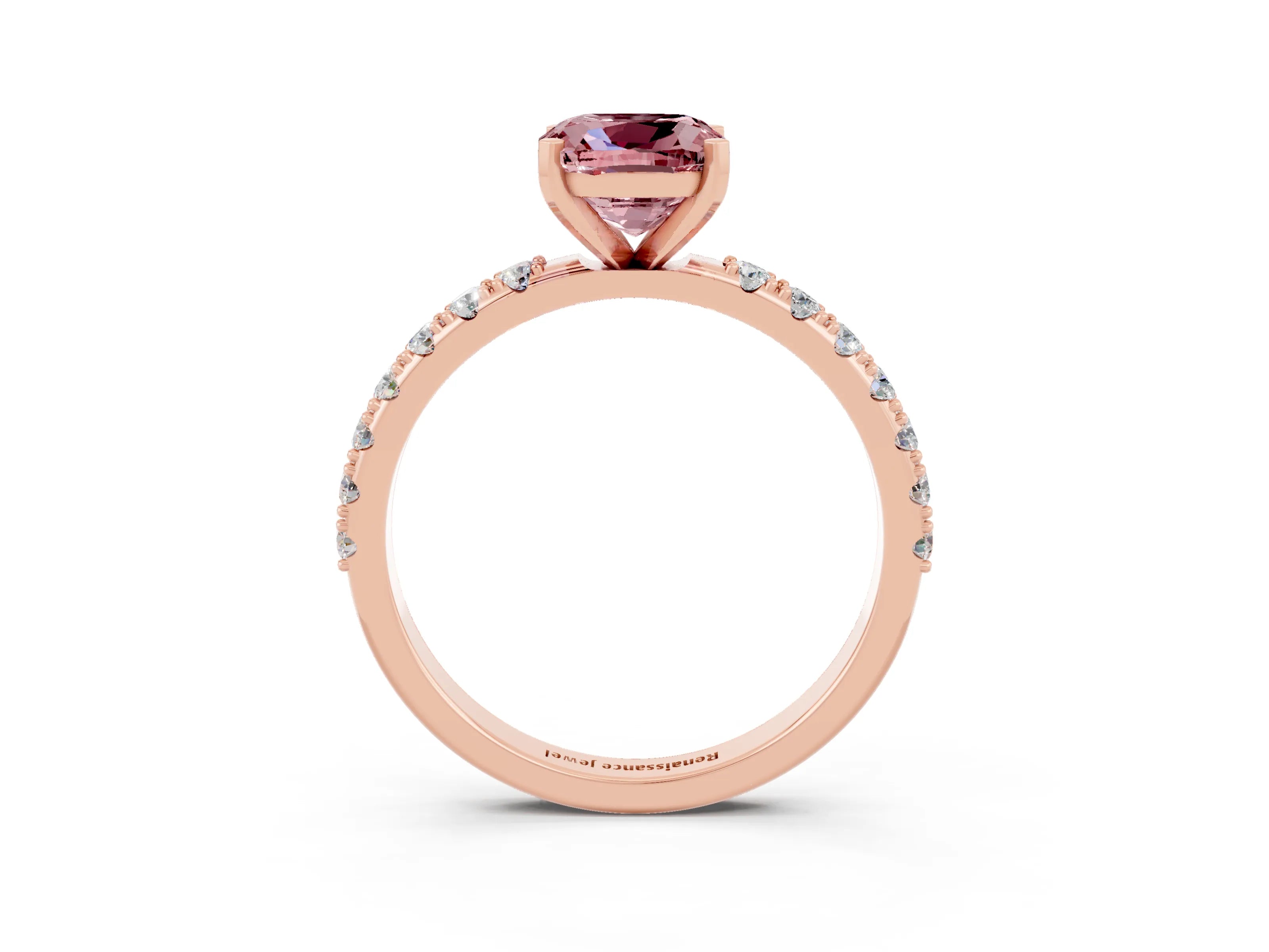Rose gold Cushion Cut Morganite Solitaire Pavé Band with Four-Prong Setting_3