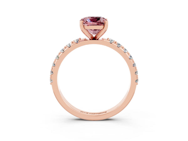 Rose gold Cushion Cut Morganite Solitaire Pavé Band with Four-Prong Setting