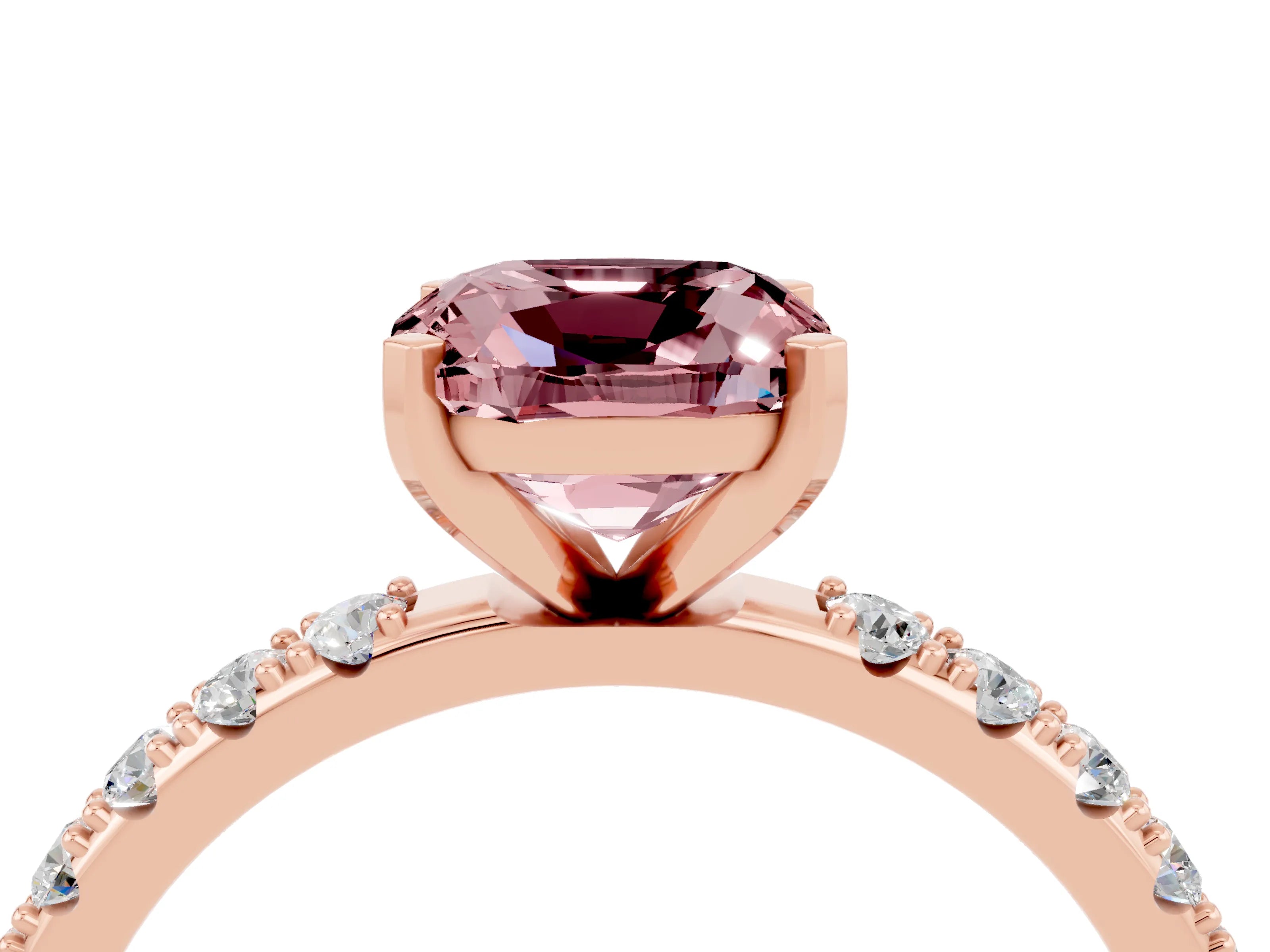 Rose gold Cushion Cut Morganite Solitaire Pavé Band with Four-Prong Setting_4