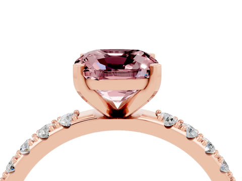Rose gold Cushion Cut Morganite Solitaire Pavé Band with Four-Prong Setting_4