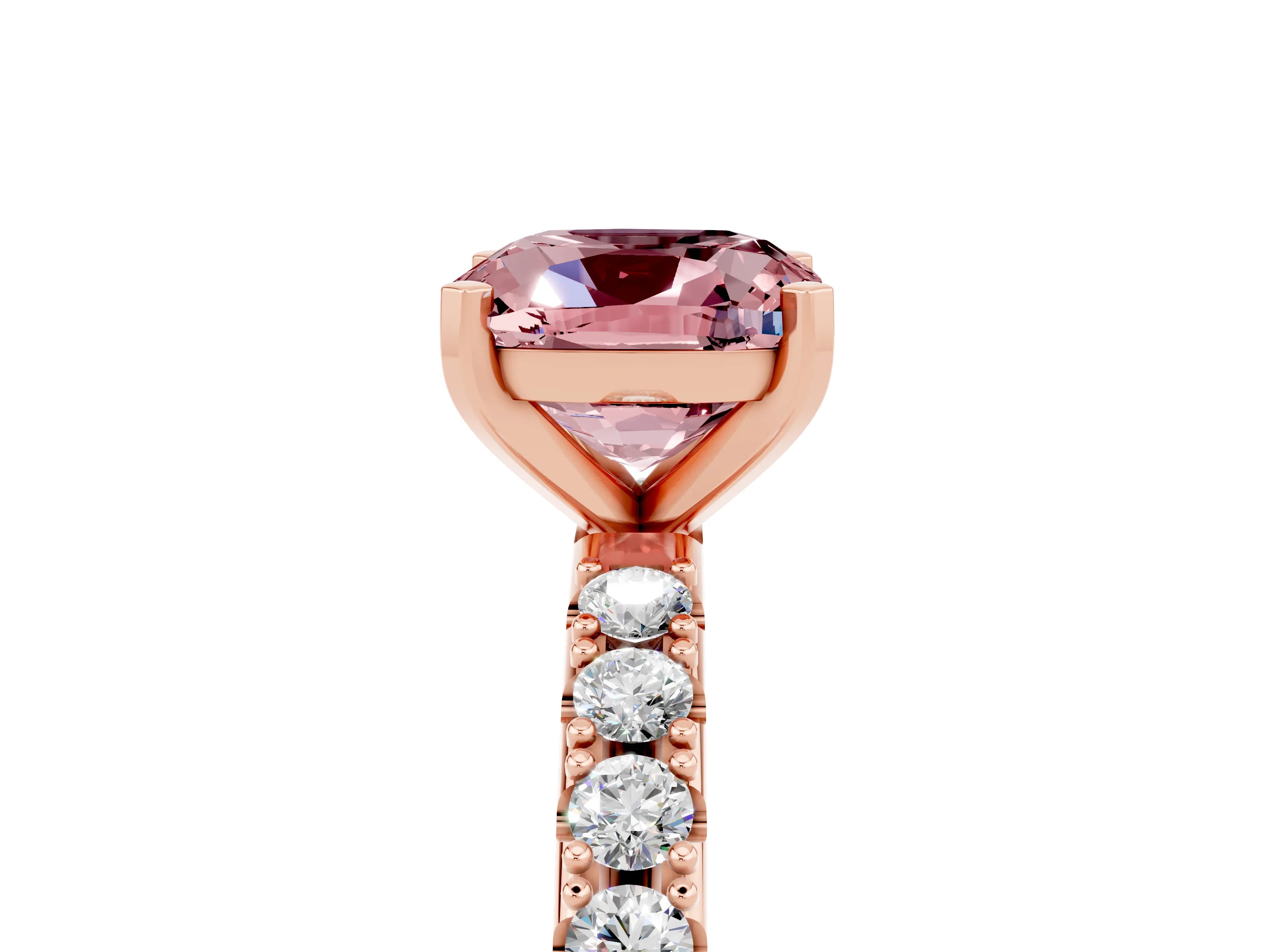 Rose gold Cushion Cut Morganite Solitaire Pavé Band with Four-Prong Setting_5