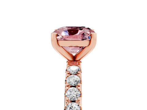 Rose gold Cushion Cut Morganite Solitaire Pavé Band with Four-Prong Setting_5