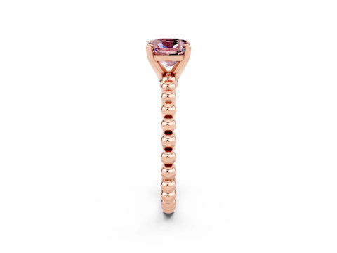 Rose gold Cushion Cut Morganite Solitaire Ring with Beaded Band and Prong Setting_2