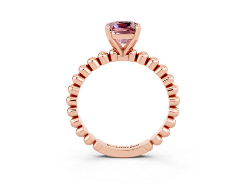 Rose gold Cushion Cut Morganite Solitaire Ring with Beaded Band and Prong Setting_3
