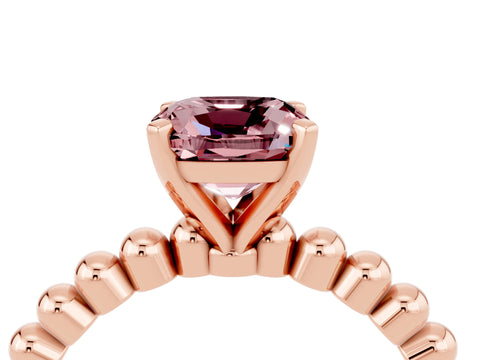 Rose gold Cushion Cut Morganite Solitaire Ring with Beaded Band and Prong Setting_4