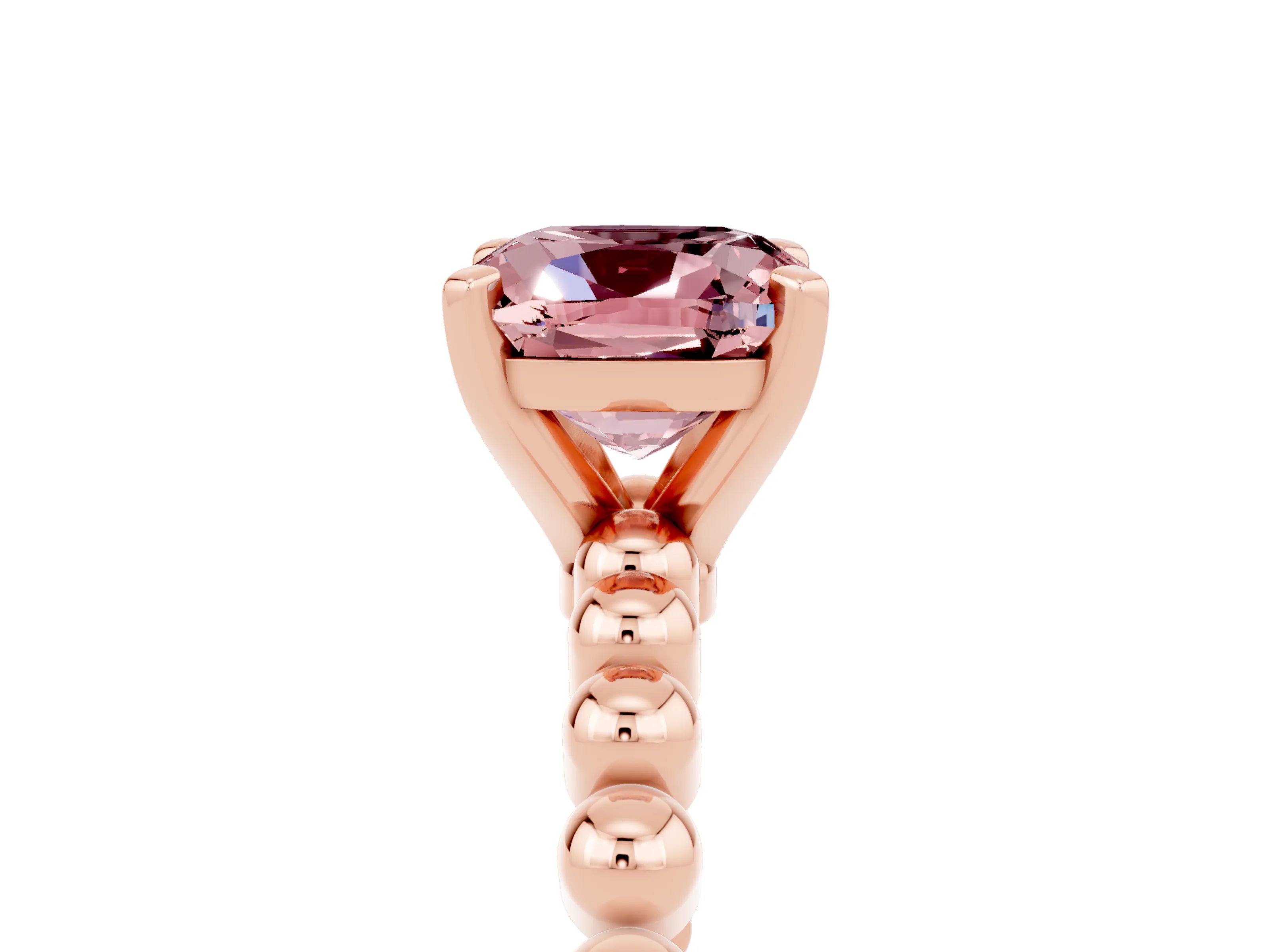 Rose gold Cushion Cut Morganite Solitaire Ring with Beaded Band and Prong Setting_5