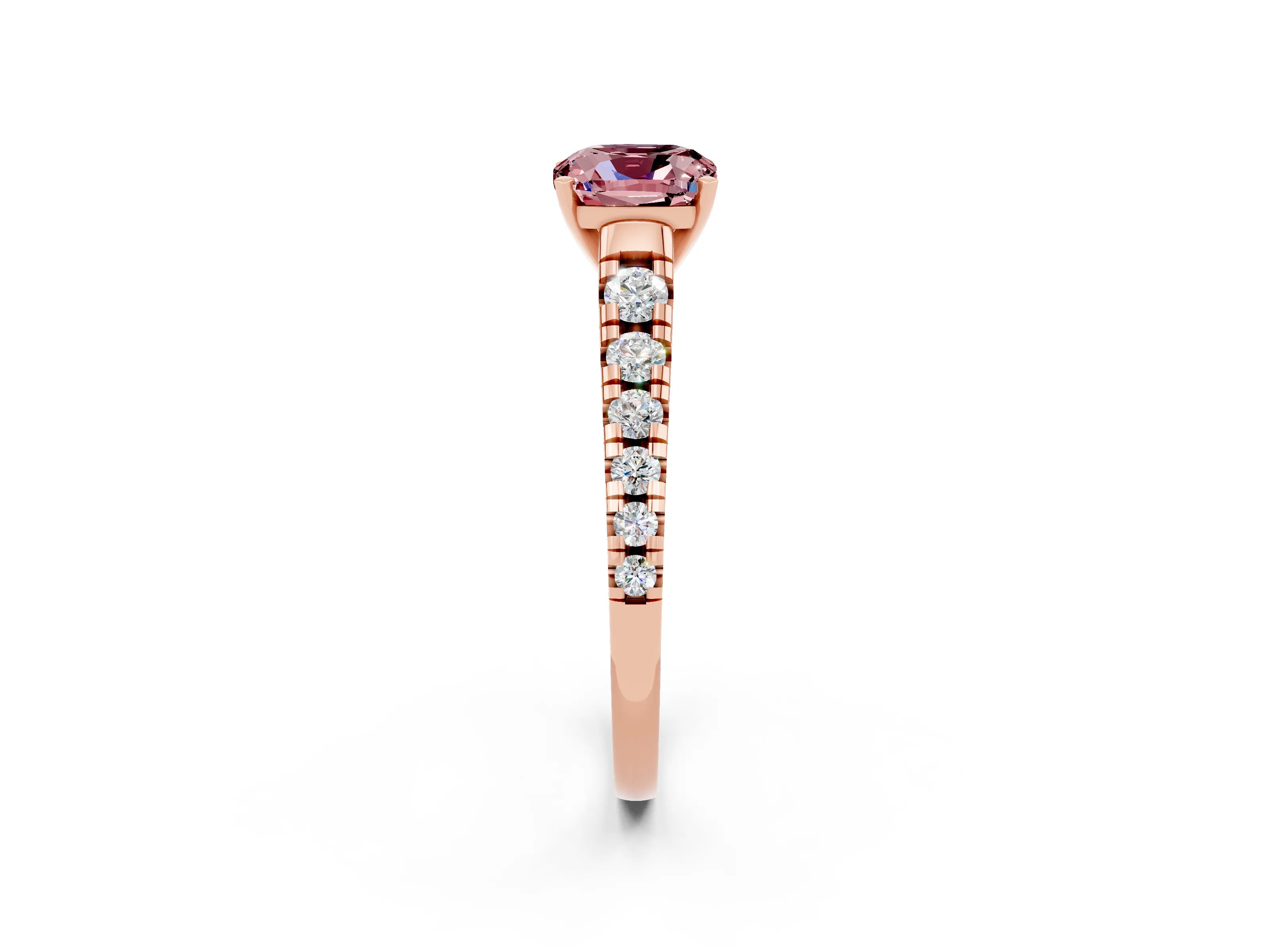 Rose gold Cushion Cut Morganite Solitaire Ring with Cathedral Setting and Pavé Band_2