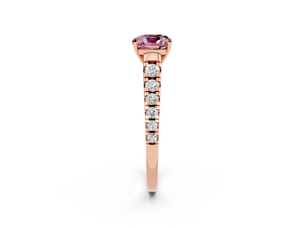 Rose gold Cushion Cut Morganite Cathedral Solitaire Ring with Round  Pavé Band