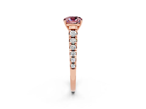 Rose gold Cushion Cut Morganite Solitaire Ring with Cathedral Setting and Pavé Band_2