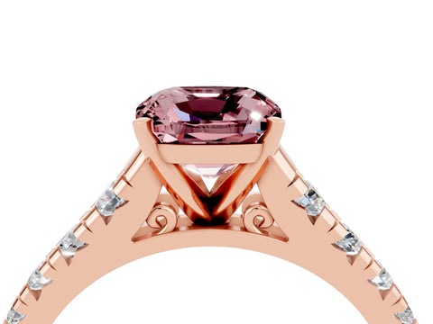 Rose gold Cushion Cut Morganite Solitaire Ring with Cathedral Setting and Pavé Band_4