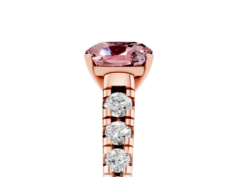Rose gold Cushion Cut Morganite Solitaire Ring with Cathedral Setting and Pavé Band_5