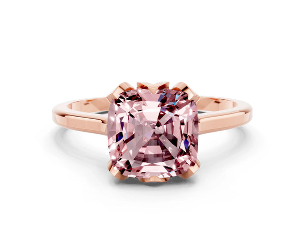 Rose gold Cushion Cut Morganite Solitaire Ring with Flower Prong Setting and Classic Band