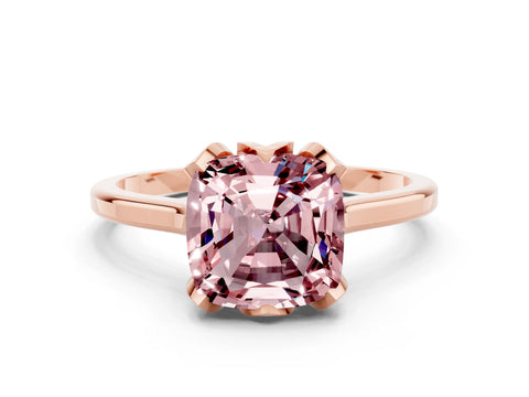Rose gold Cushion Cut Morganite Solitaire Ring with Flower Prong Setting and Classic Band_12