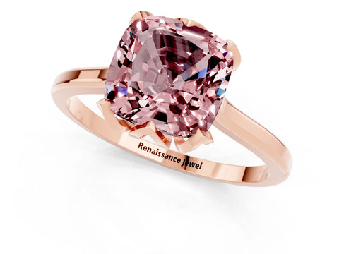 Rose gold Cushion Cut Morganite Solitaire Ring with Flower Prong Setting and Classic Band_13