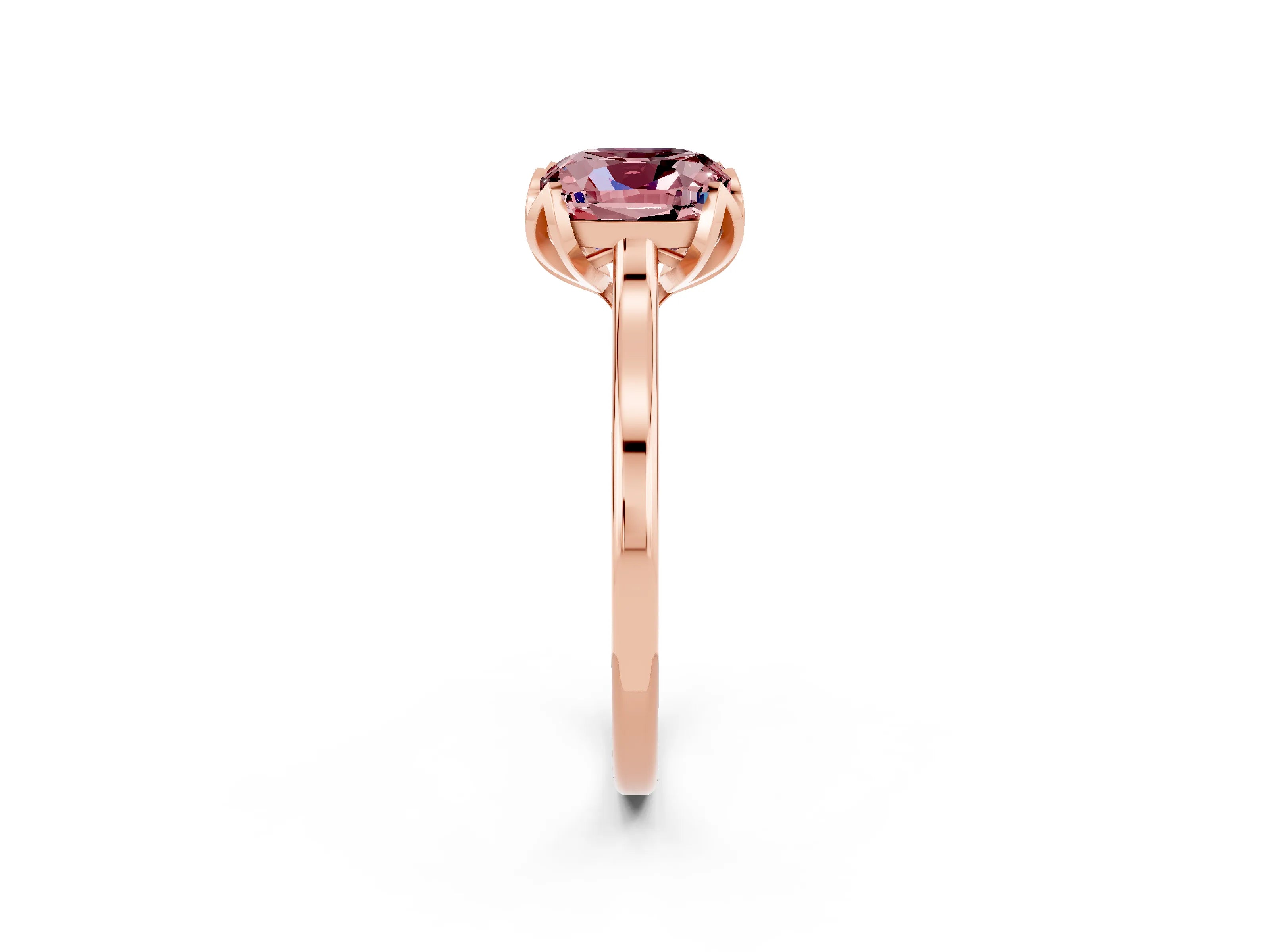 Rose gold Cushion Cut Morganite Solitaire Ring with Flower Prong Setting and Classic Band_14