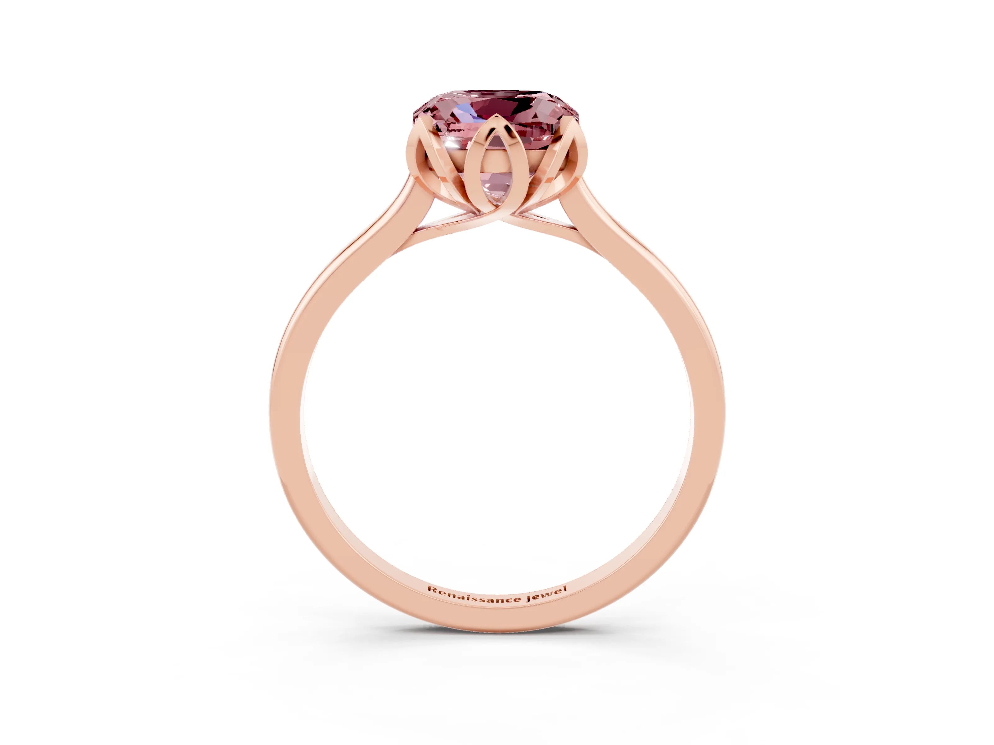 Rose gold Cushion Cut Morganite Solitaire Ring with Flower Prong Setting and Classic Band_15