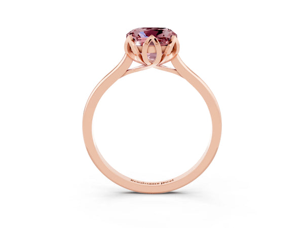 Rose gold Cushion Cut Morganite Solitaire Ring with Flower Prong Setting and Classic Band
