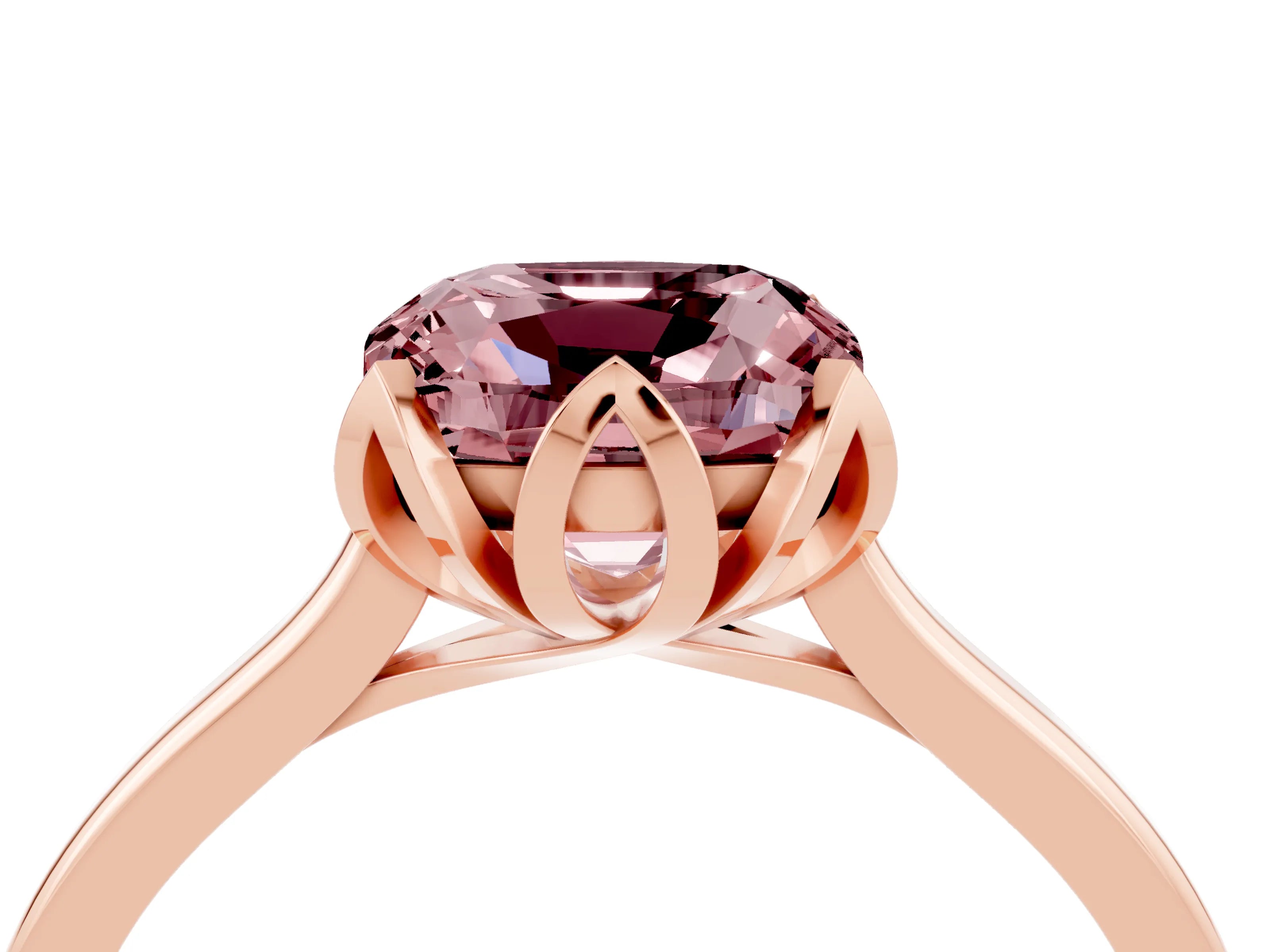 Rose gold Cushion Cut Morganite Solitaire Ring with Flower Prong Setting and Classic Band_16