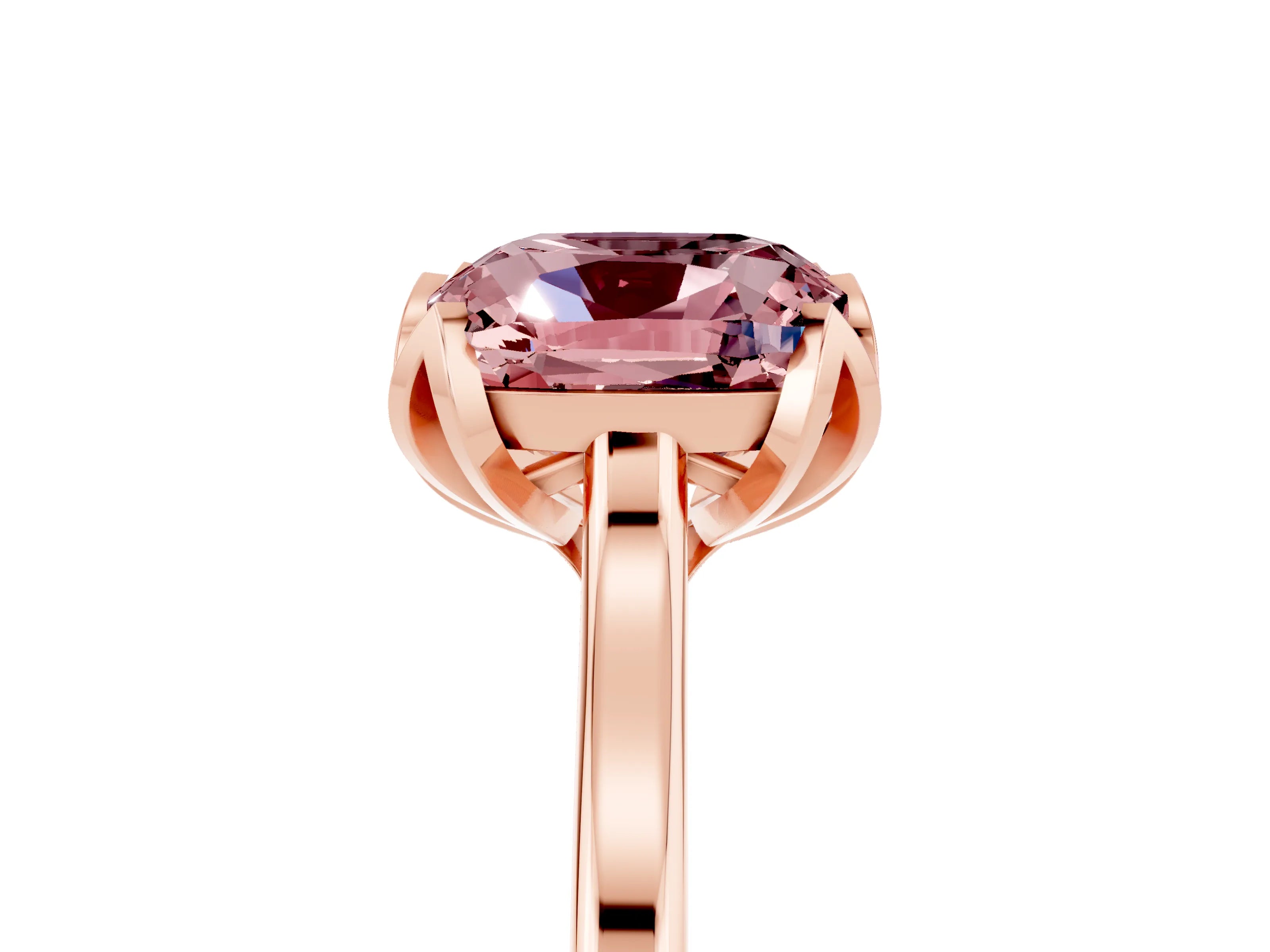 Rose gold Cushion Cut Morganite Solitaire Ring with Flower Prong Setting and Classic Band_17