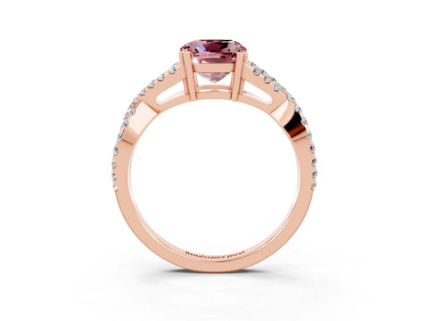 Rose gold Cushion Cut Morganite Solitaire Ring with Four-Prong Setting and Twisted Pavé Band_3