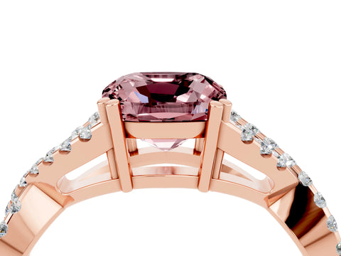 Rose gold Cushion Cut Morganite Solitaire Ring with Four-Prong Setting and Twisted Pavé Band_4