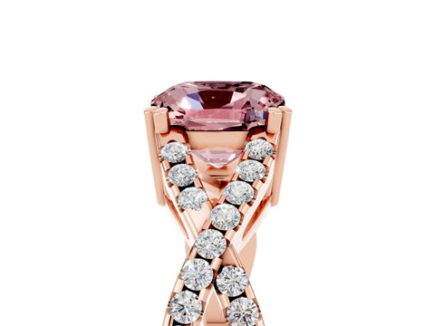 Rose gold Cushion Cut Morganite Solitaire Ring with Four-Prong Setting and Twisted Pavé Band_5