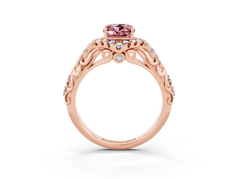 Rose gold Cushion Cut Morganite Solitaire Ring with Hidden Halo and Pavé Band_15