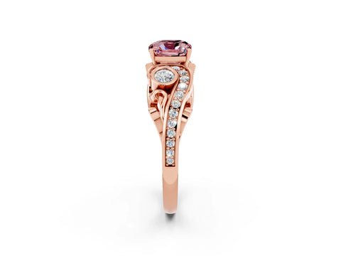 Rose gold Cushion Cut Morganite Solitaire Ring with Milgrain Pavé Band and Four-Prong Setting_26