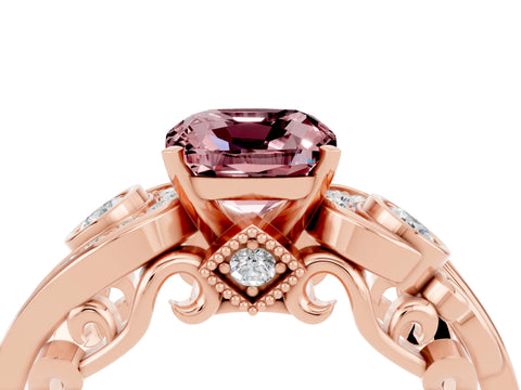 Rose gold Cushion Cut Morganite Solitaire Ring with Milgrain Pavé Band and Four-Prong Setting_28
