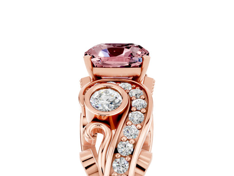 Rose gold Cushion Cut Morganite Solitaire Ring with Milgrain Pavé Band and Four-Prong Setting_29