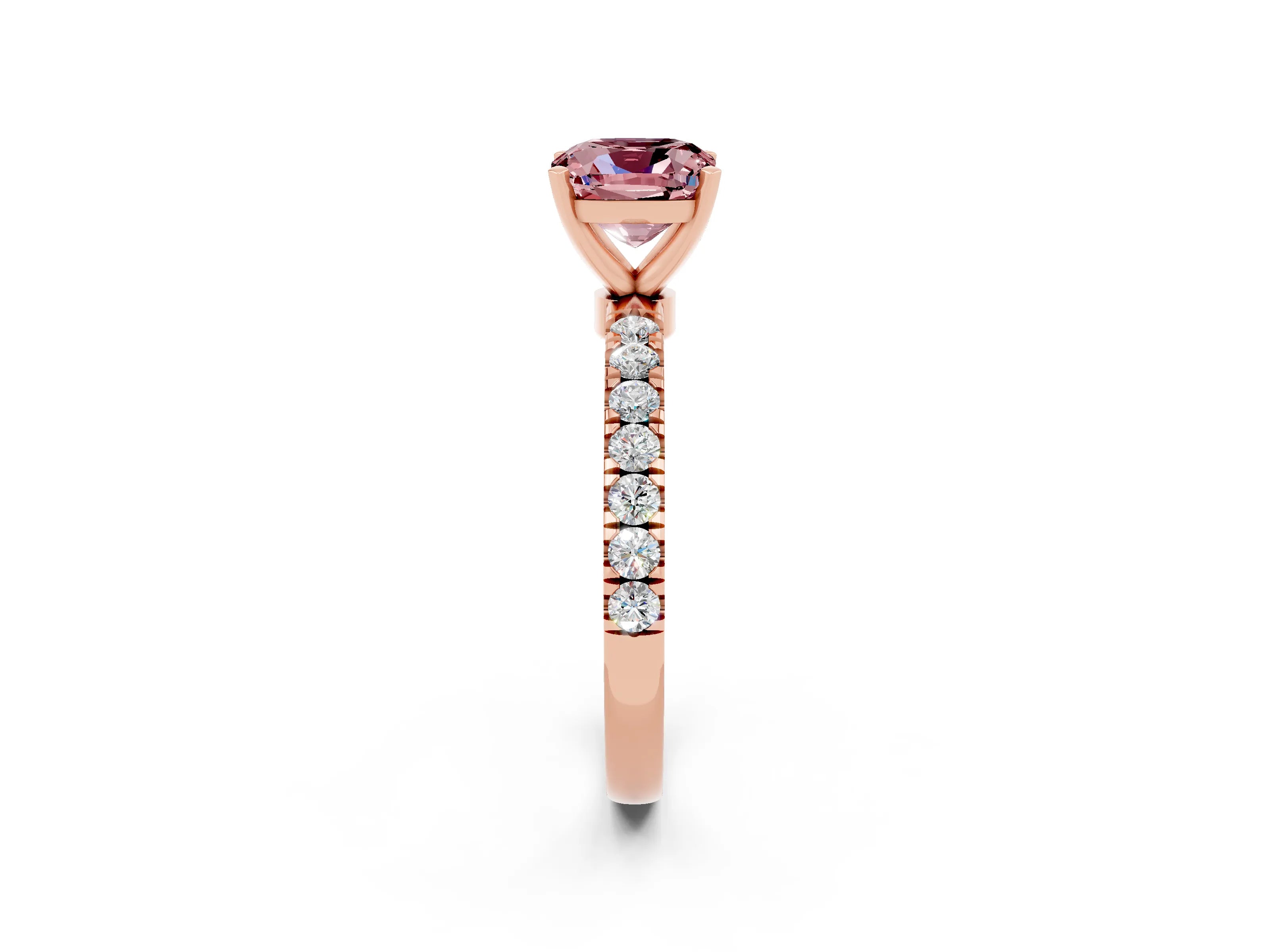 Rose gold Cushion Cut Morganite Solitaire Ring with Pavé Accents and Four-Prong Setting_2