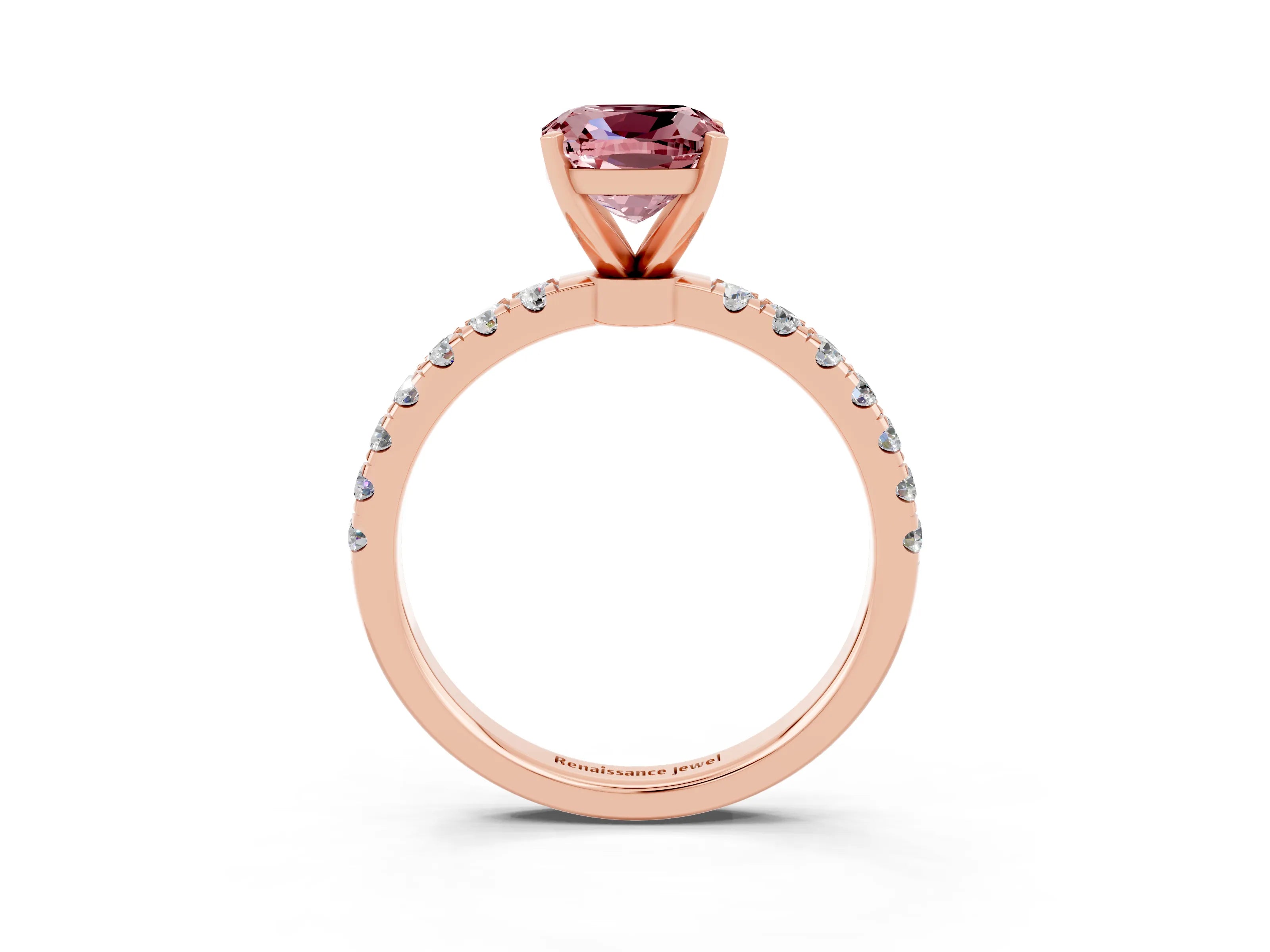 Rose gold Cushion Cut Morganite Solitaire Ring with Pavé Accents and Four-Prong Setting_3