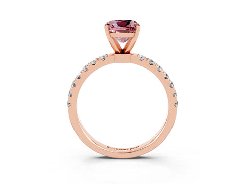 Rose gold Cushion Cut Morganite Solitaire Ring with Pavé Accents and Four-Prong Setting_3